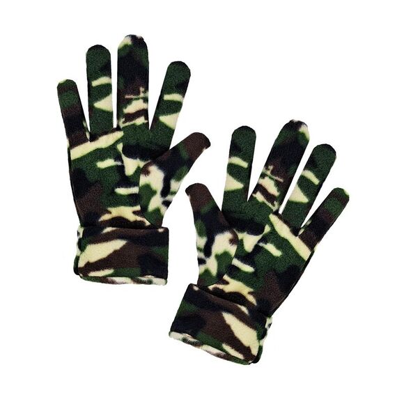Green Camo Print Polar Fleece Scarf Glove & Hat Matching Set - Picture 4 of 9
